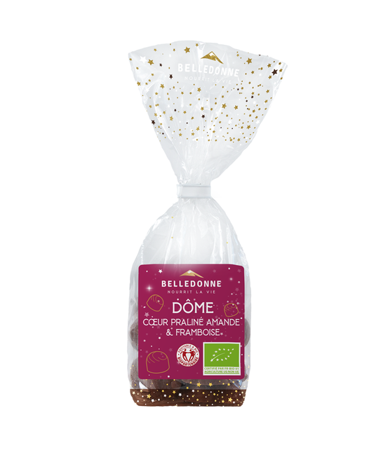 Belledonne -- Bonbon dôme praliné bio framboise chocolat noir 74%  - 120 g